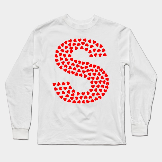 Letter S Heart Shape Initial Long Sleeve T-Shirt by Sanu Designs